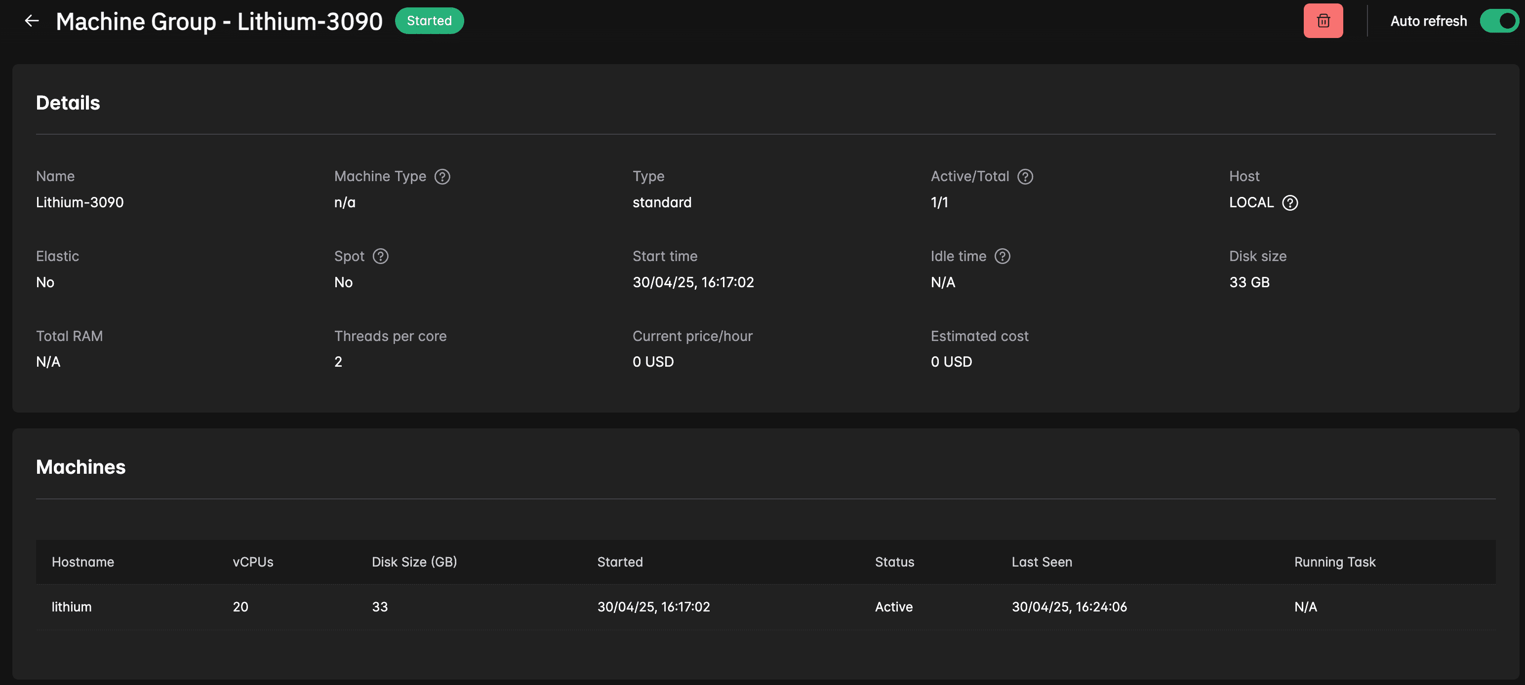 Machine group detail