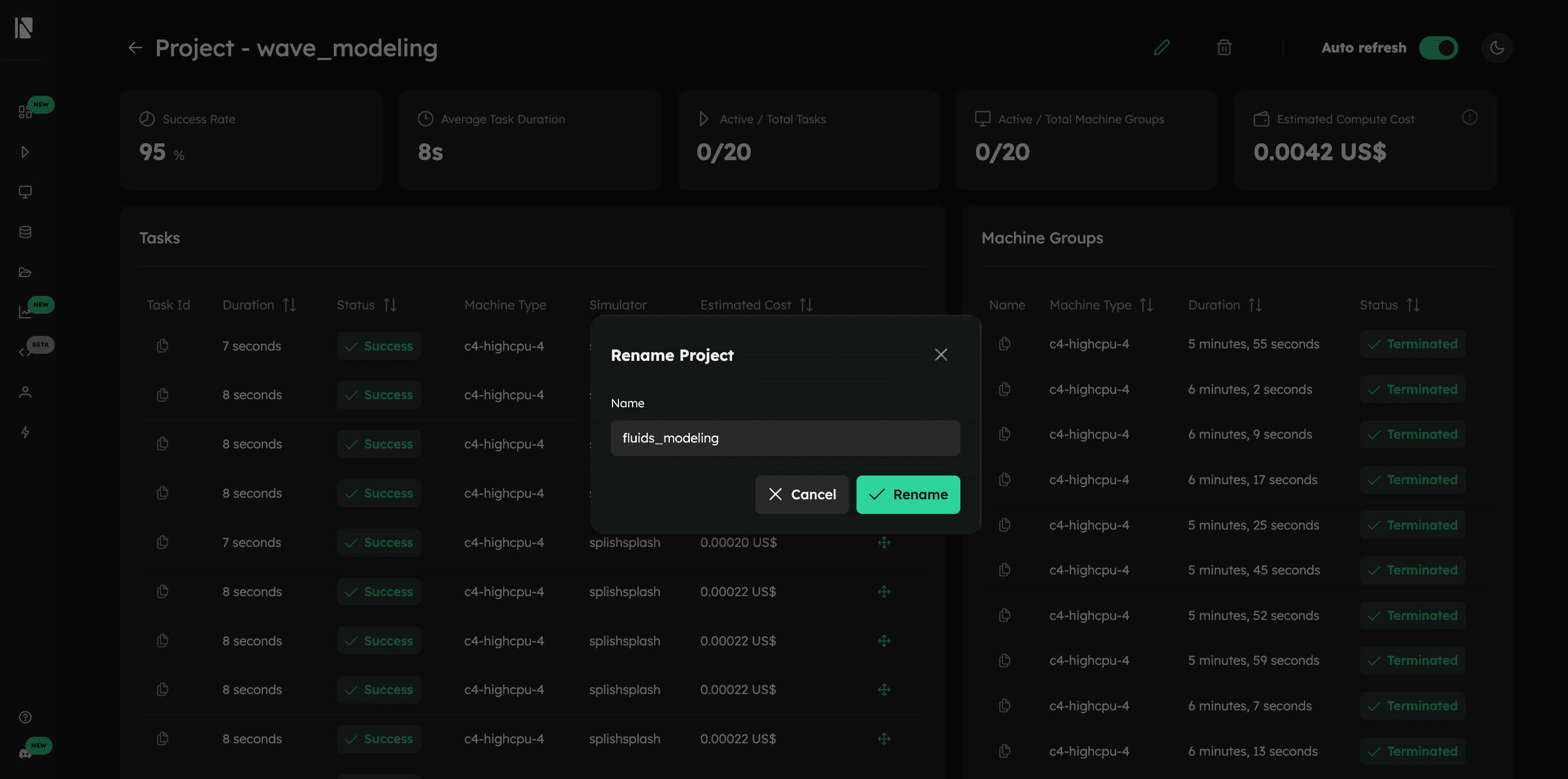 "Dialog Rename Project"